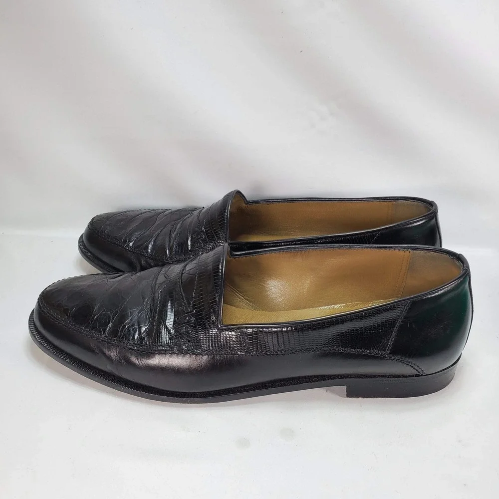 R. Martegani Loafers Mens 10.5 M Black Exotic Leather Italian Handmade Luxury